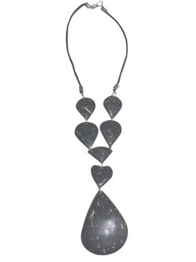 Boho Coconut Shell Heart & Teardrop Statement Necklace Natural Artisan Brown